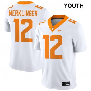 Youth Jake Merklinger White University Of Tennessee #12 Stitched Jersey